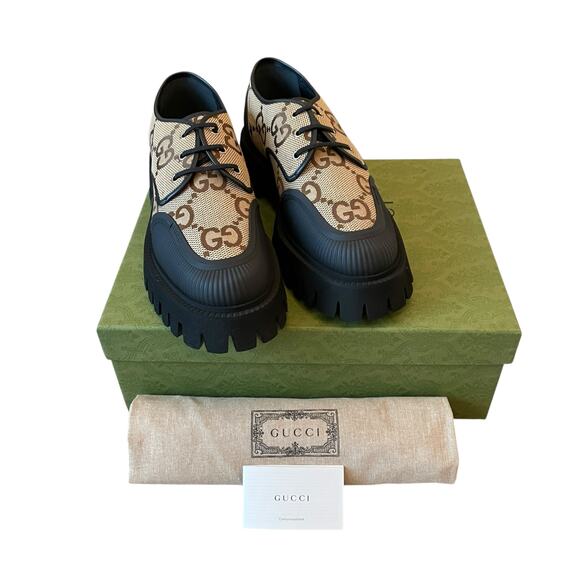 Gucci Maxi GG Supreme Shoes Camel Ebony Canvas Chunky Men\'s 11.5 | US 12 NEW